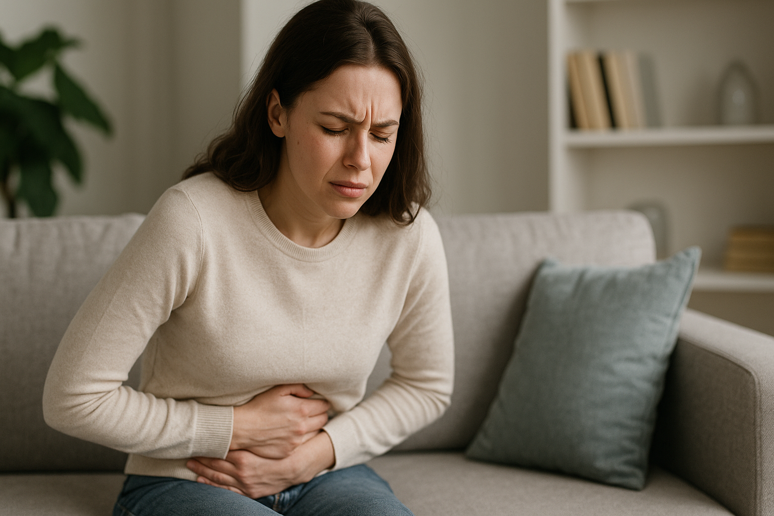 У женщины болит живот.