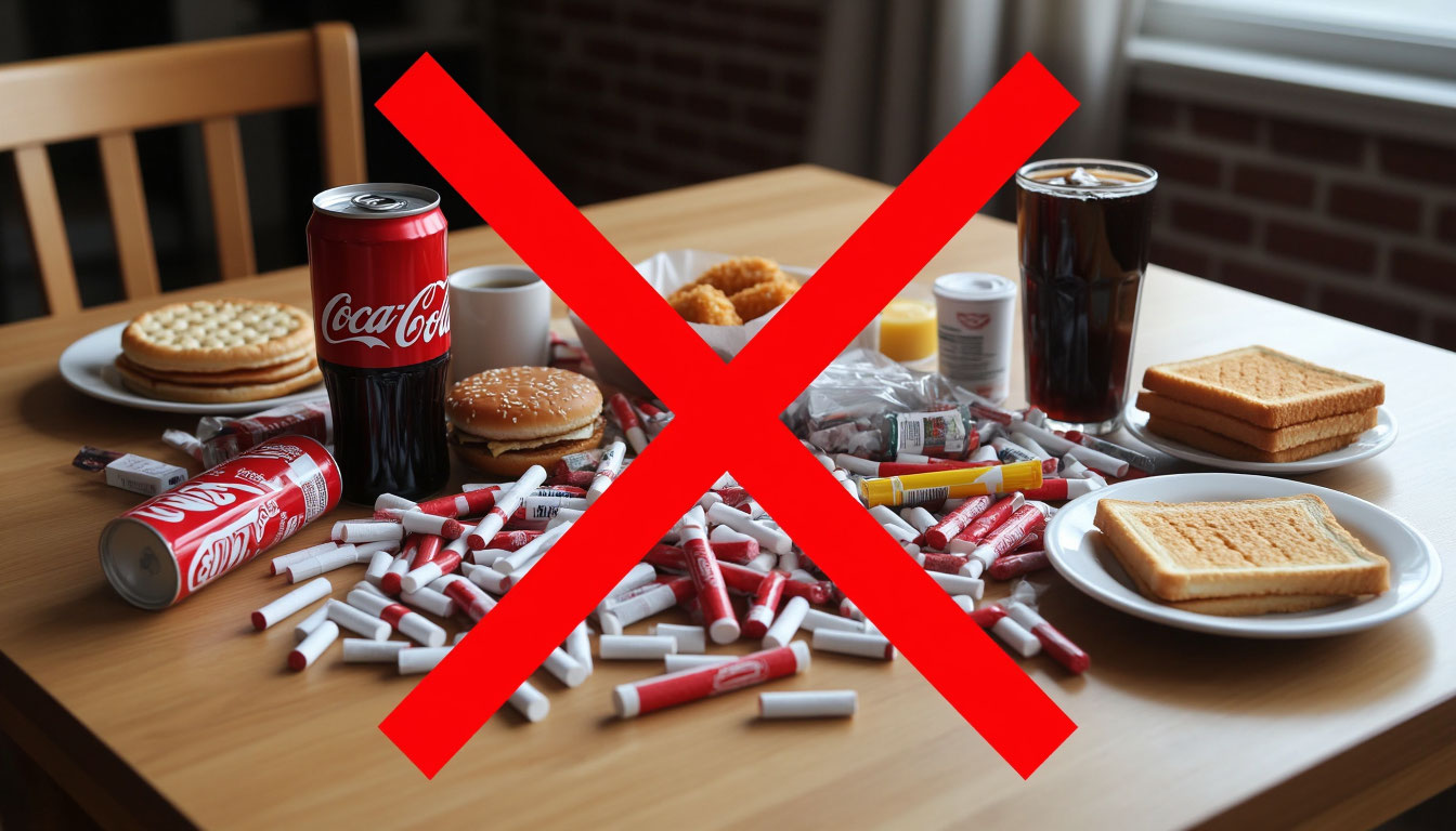 Запрет на вредную еду и напитки.