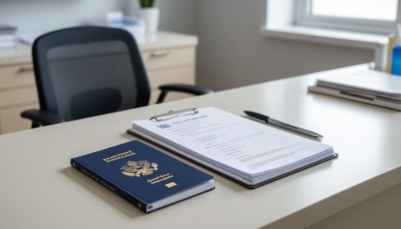 Документы на стойке администратора клиники.