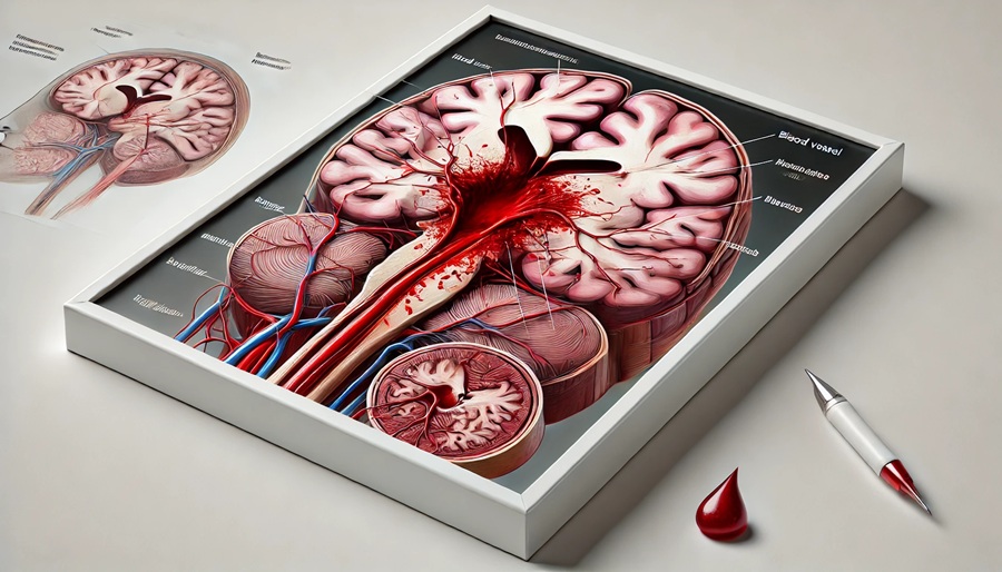 Разорвавшийся сосуд в головном мозге.
