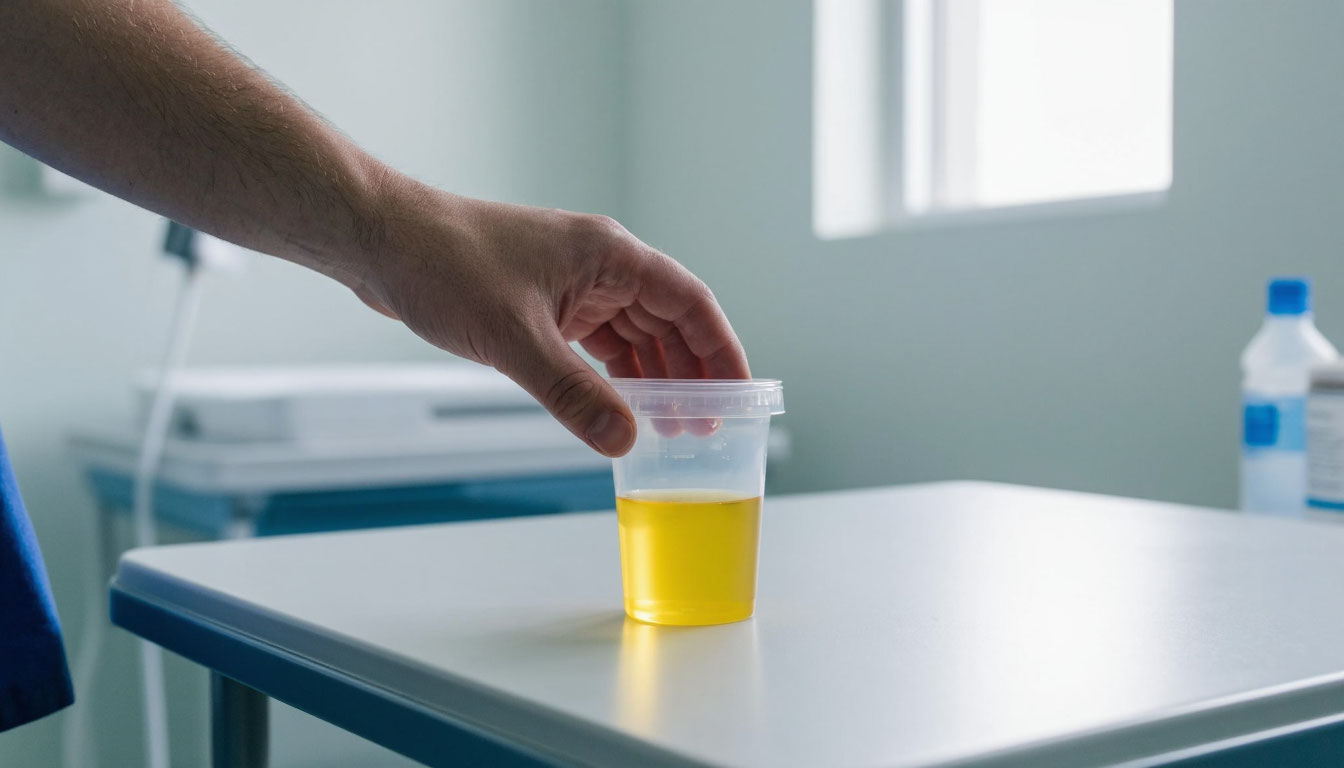 Стаканчик с анализами мочи.