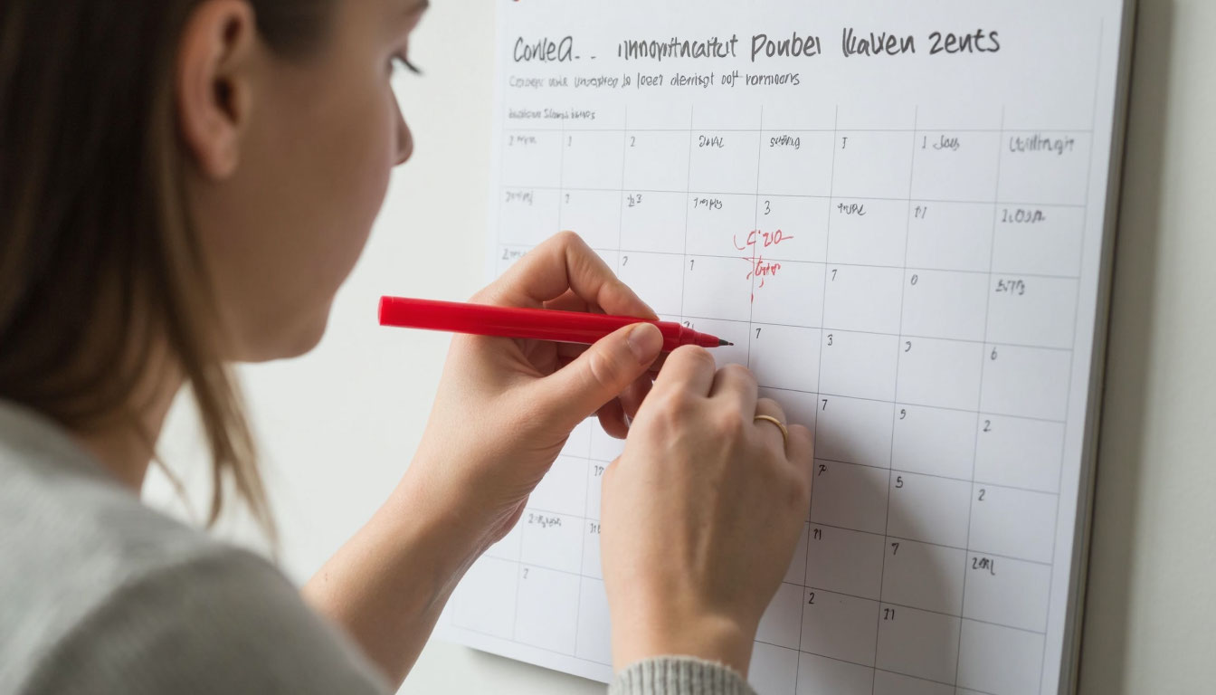 Отметки красным маркером в календаре.