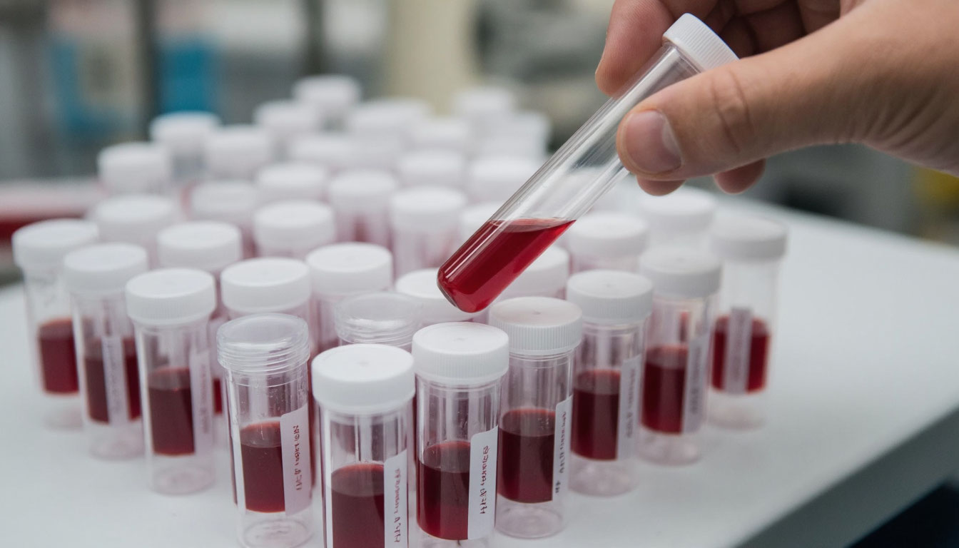 Анализы крови в пробирках.