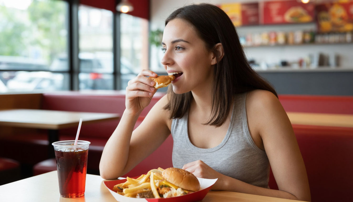 Фастфуд с газировкой.